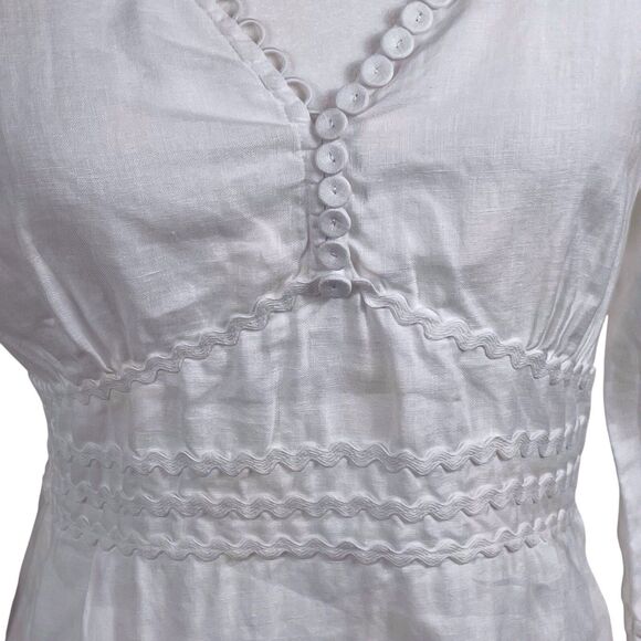 ANNE FONTAINE Charlette Blouse Size 40 6 8 White Linen 3/4 Sleeve Tie Back EUC - Picture 6 of 16